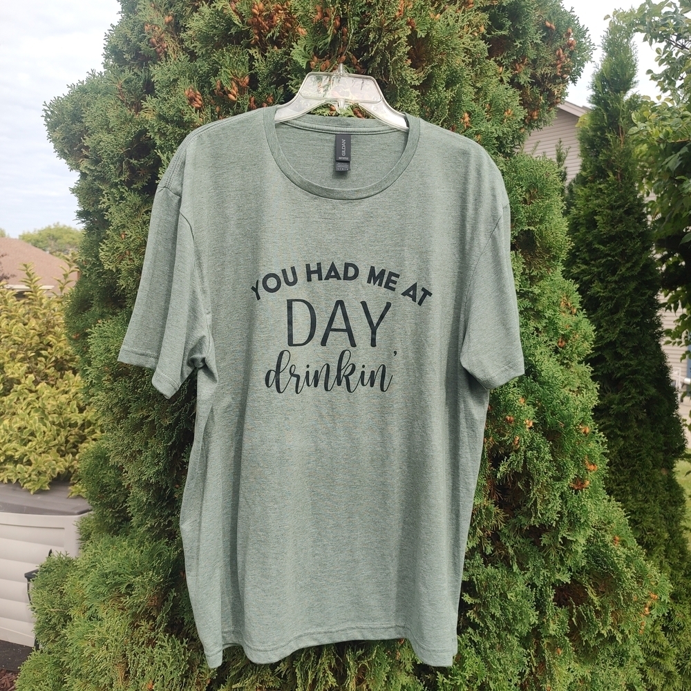 💥 3/$20 Large Olive Green Day Drinking Short Sleeve Tee